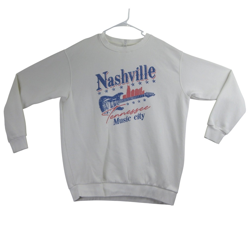 Nashville Music City RusTee Sweatshirt Women XL White‎ Graphic Guitar Souvenir